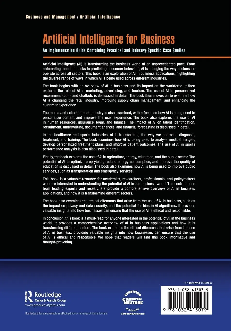 Rückseite: 9781032415079 | Artificial Intelligence for Business | Hemachandran K (u. a.) | Buch