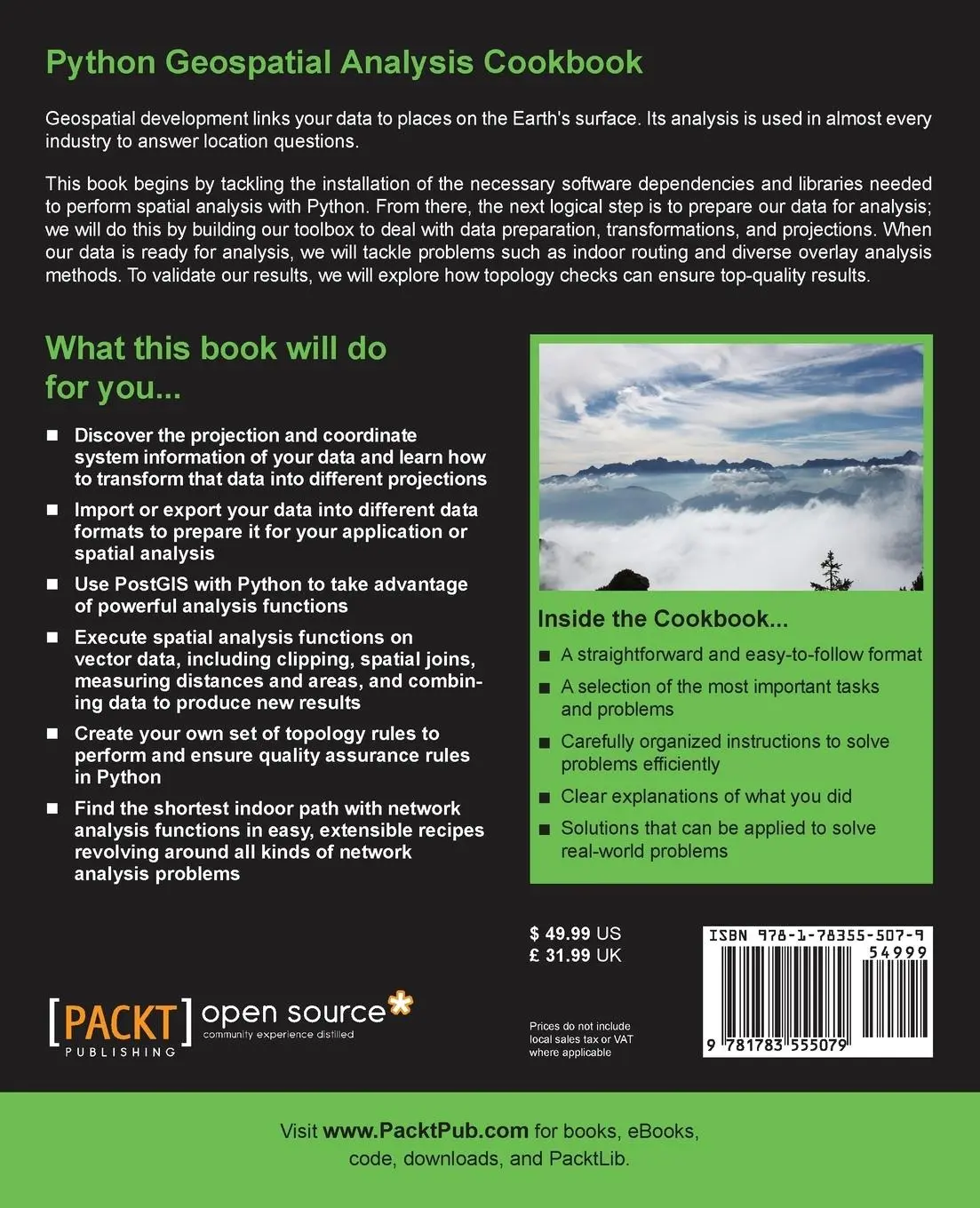 Rückseite: 9781783555079 | Python Geospatial Analysis Cookbook | Michael Diener | Taschenbuch