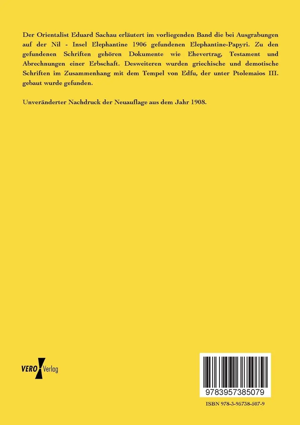 Rückseite: 9783957385079 | Drei aramäische Papyrusurkunden aus Elephantine | Eduard Sachau | Buch