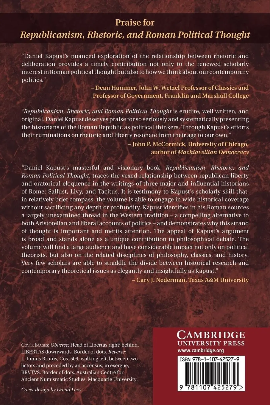 Rückseite: 9781107425279 | Republicanism, Rhetoric, and Roman Political Thought | Kapust | Buch