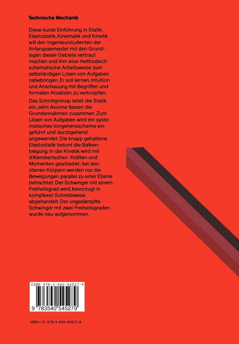 Rückseite: 9783540545279 | Technische Mechanik | Eine Einführung | Eberhard Brommundt (u. a.)