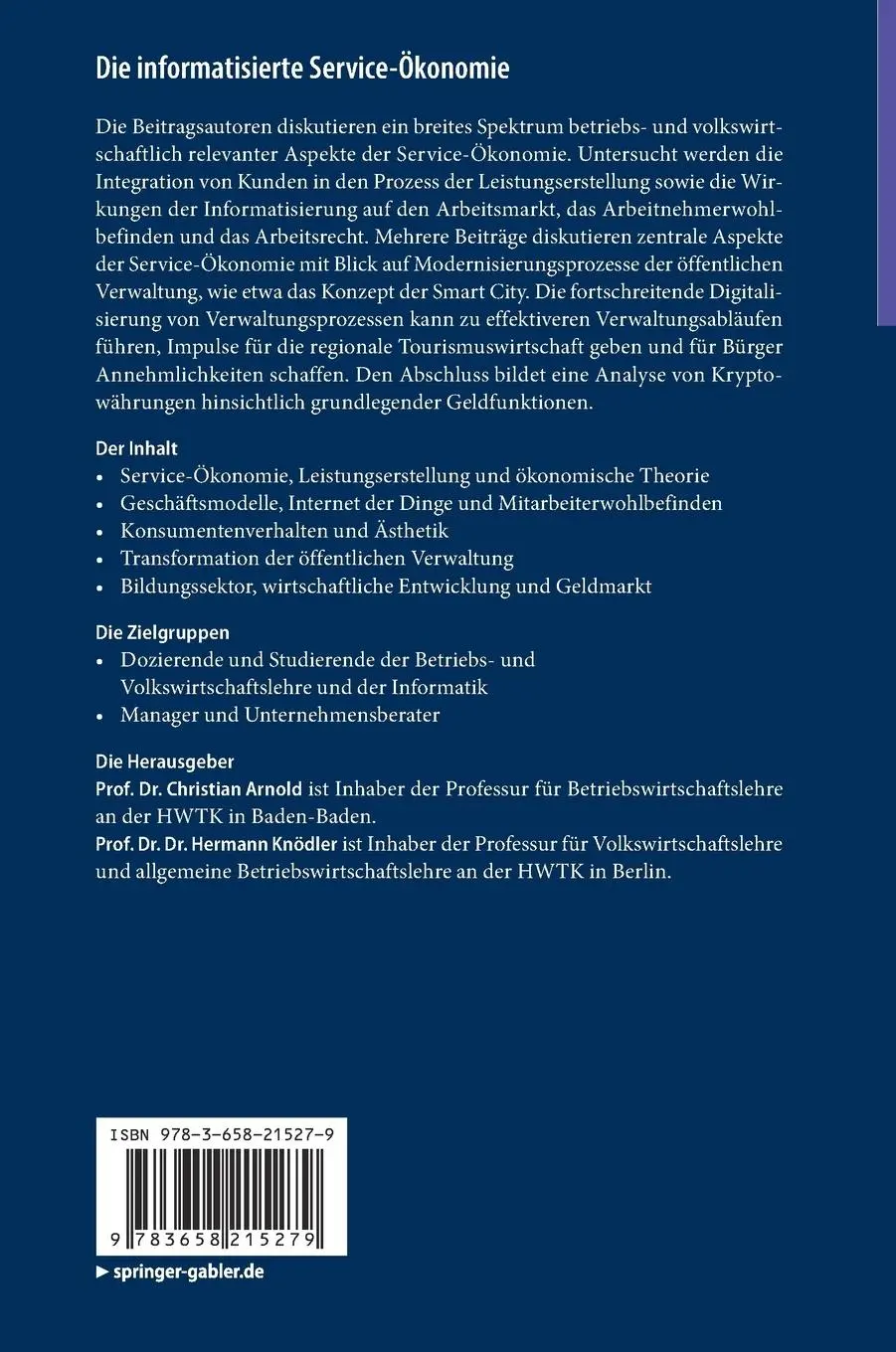 Rückseite: 9783658215279 | Die informatisierte Service-Ökonomie | Hermann Knödler (u. a.) | Buch