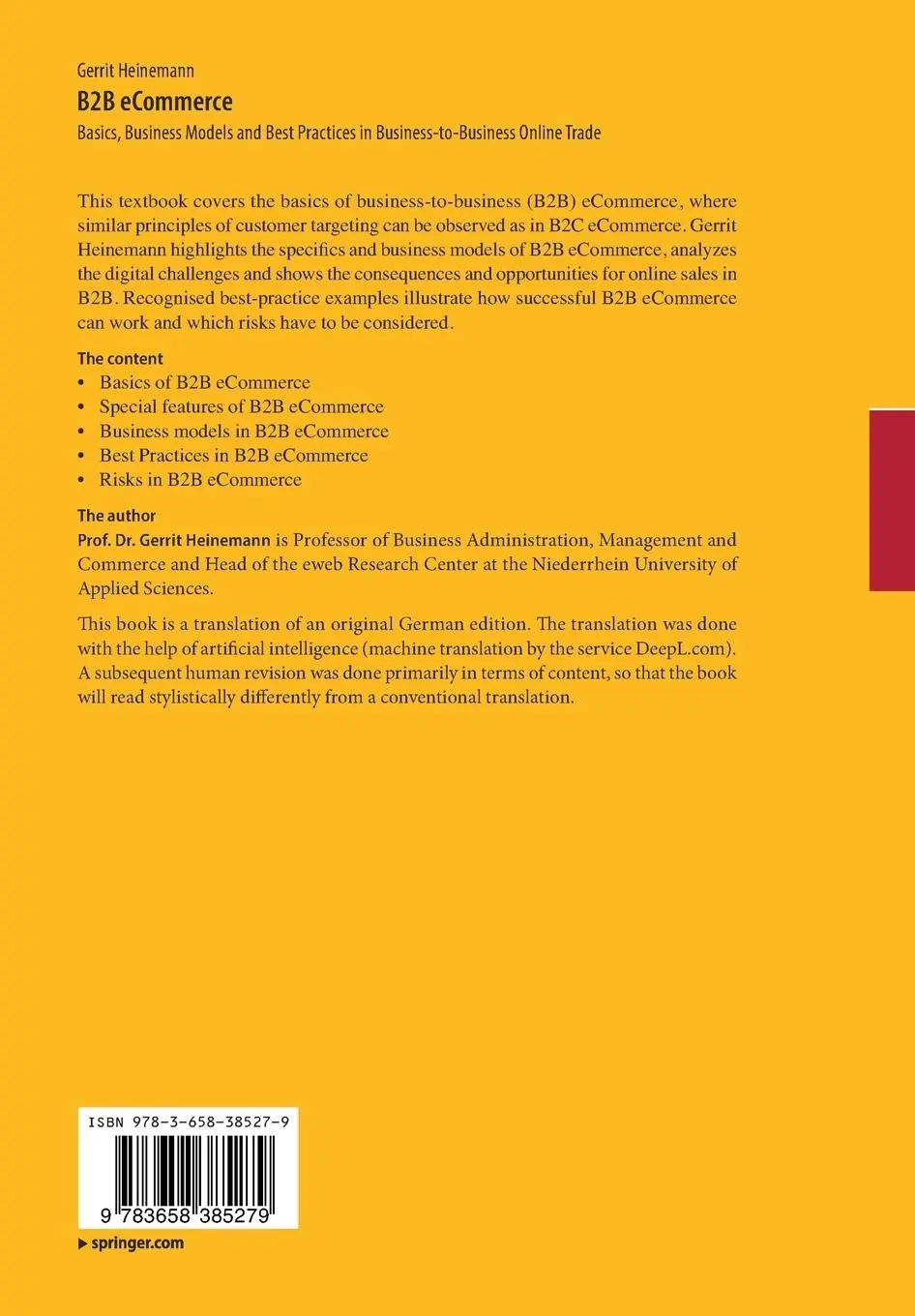 Rückseite: 9783658385279 | B2B eCommerce | Gerrit Heinemann | Taschenbuch | xv | Englisch | 2022