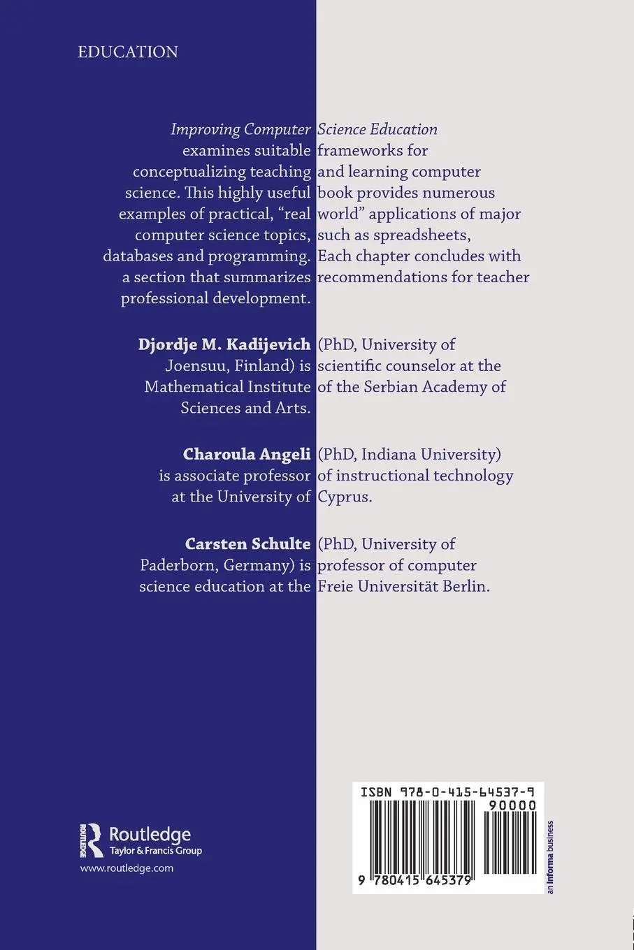 Rückseite: 9780415645379 | Improving Computer Science Education | Djordje M. Kadijevich (u. a.)
