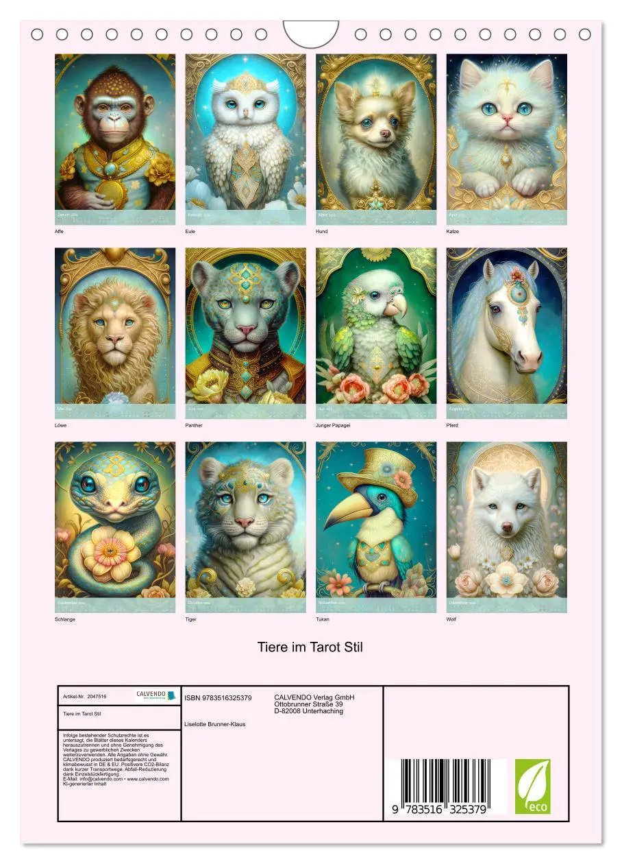 Bild: 9783516325379 | Tiere im Tarot Stil (Wandkalender 2026 DIN A4 hoch), CALVENDO...