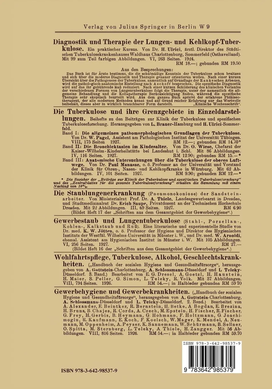 Rückseite: 9783642985379 | Staublunge und Staublungentuberkulose | Franz Ickert | Taschenbuch