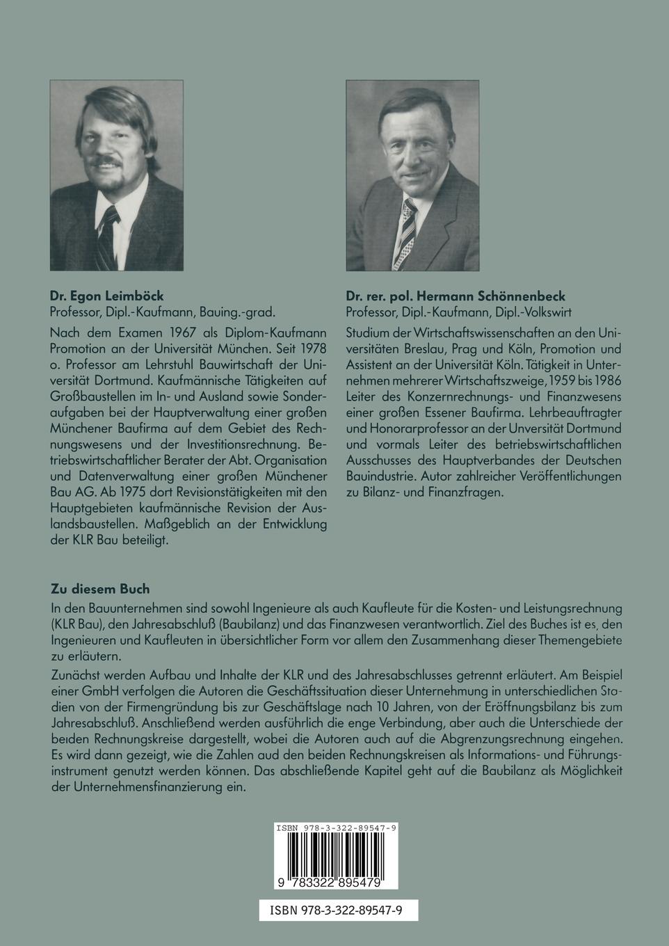 Rückseite: 9783322895479 | KLR Bau und Baubilanz | Hermann Schönnenbeck (u. a.) | Taschenbuch | x