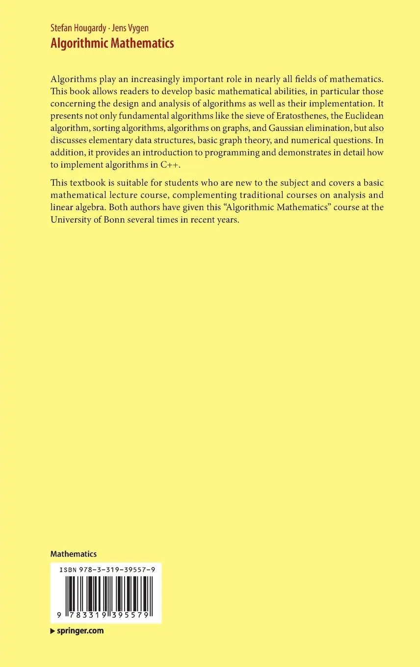 Rückseite: 9783319395579 | Algorithmic Mathematics | Stefan Hougardy (u. a.) | Buch | xiii | 2016