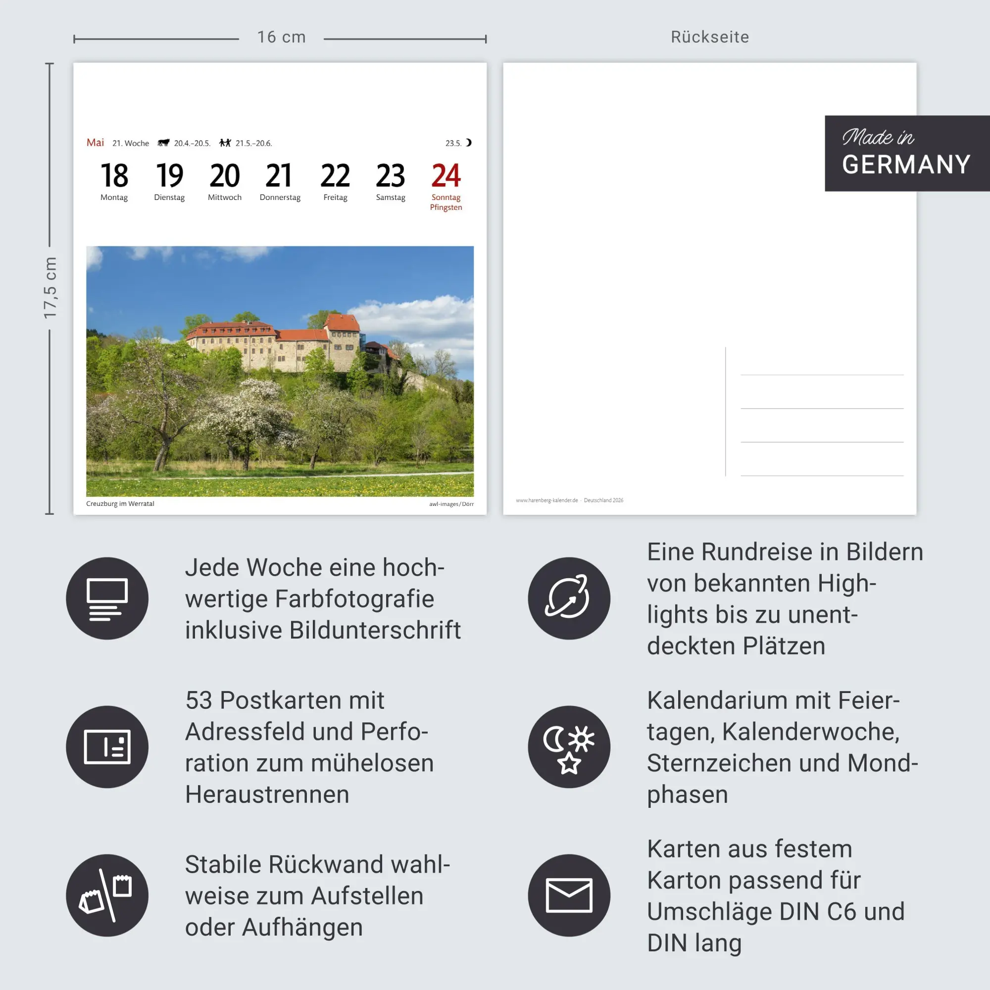 Bild: 9783840035579 | Deutschland Sehnsuchtskalender 2026 - Wochenkalender mit 53 Postkarten