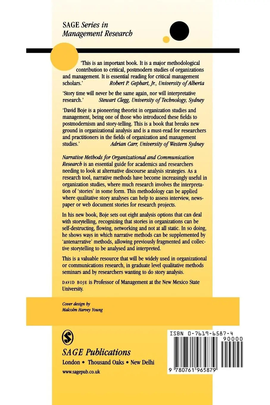 Rückseite: 9780761965879 | Narrative Methods for Organizational &amp; Communication Research | Buch
