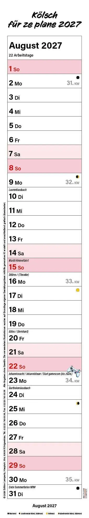 Bild: 9783960585879 | Kölsch für ze plane 2027 | Streifenplaner | Kalender | 14 S. | Deutsch