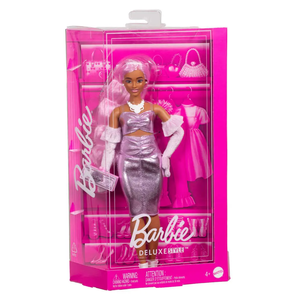 Cover: 194735255979 | Barbie Deluxe Style Puppe - glänzendes Kleid | Fensterkarton | HYV25