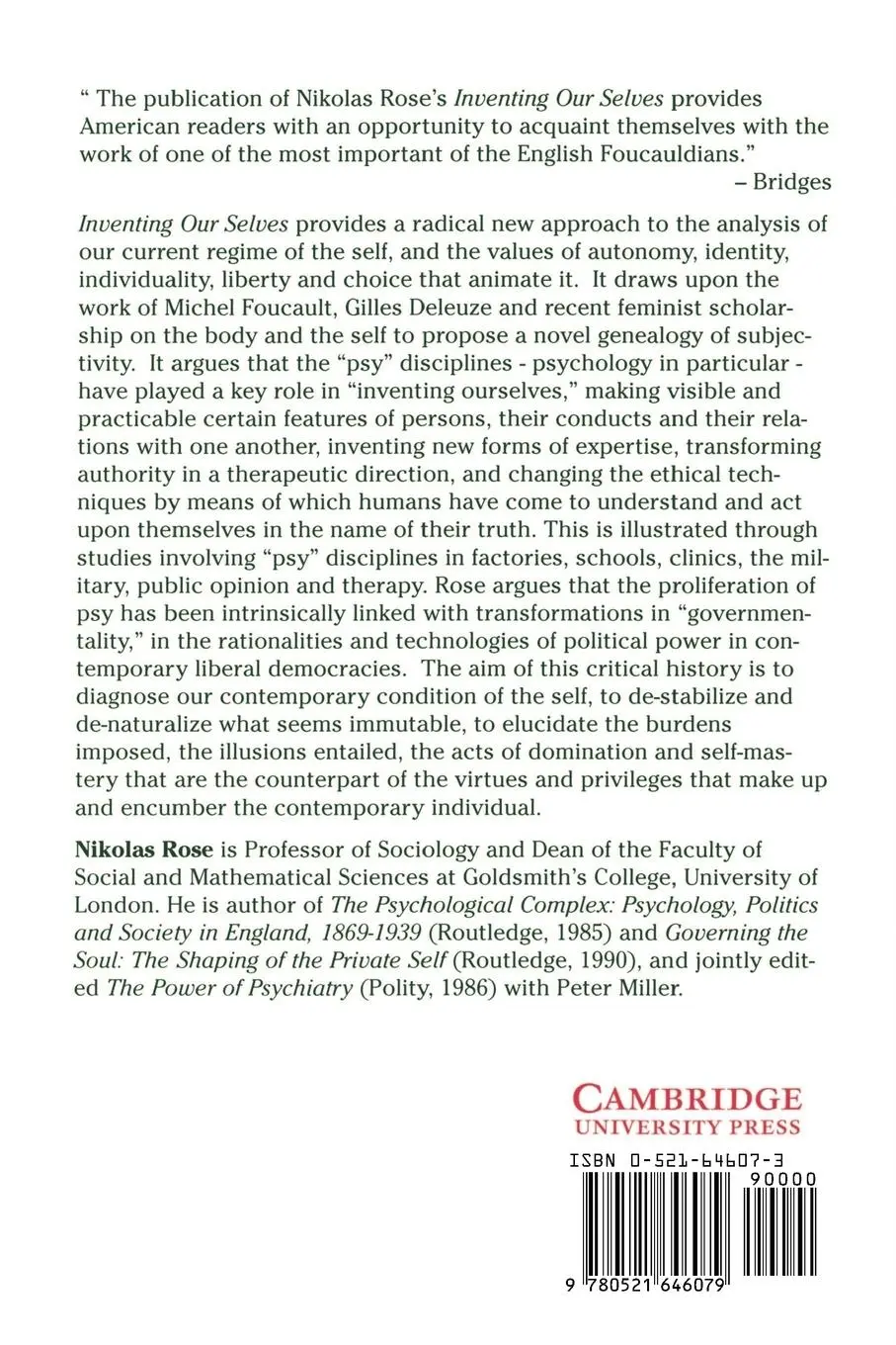 Rückseite: 9780521646079 | Inventing Our Selves | Psychology, Power, and Personhood | Taschenbuch