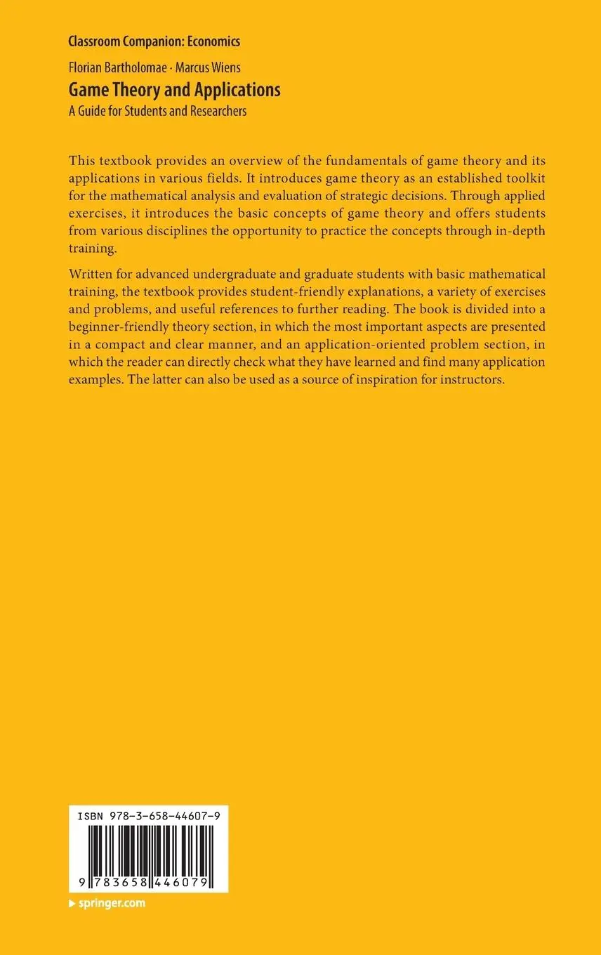 Rückseite: 9783658446079 | Game Theory and Applications | A Guide for Students and Researchers