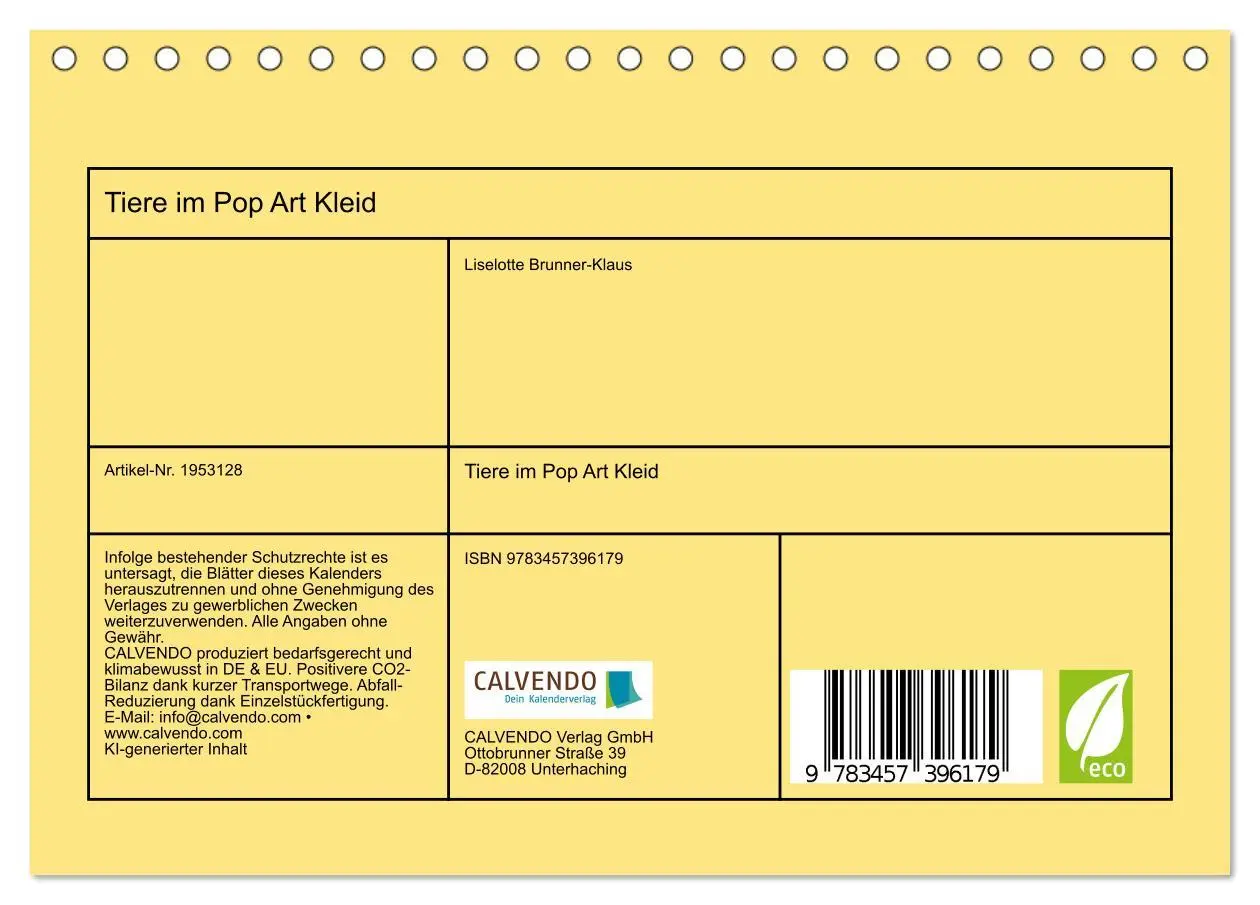 Bild: 9783457396179 | Tiere im Pop Art Kleid (Tischkalender 2026 DIN A5 quer), CALVENDO...