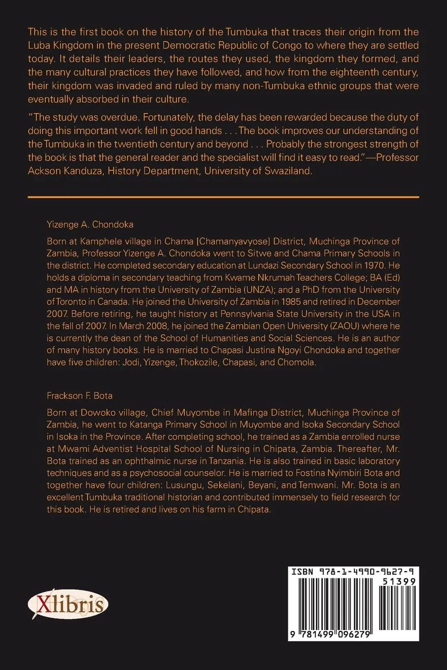 Rückseite: 9781499096279 | A History of the Tumbuka from 1400 to 1900 | Yizenge Chondoka | Buch