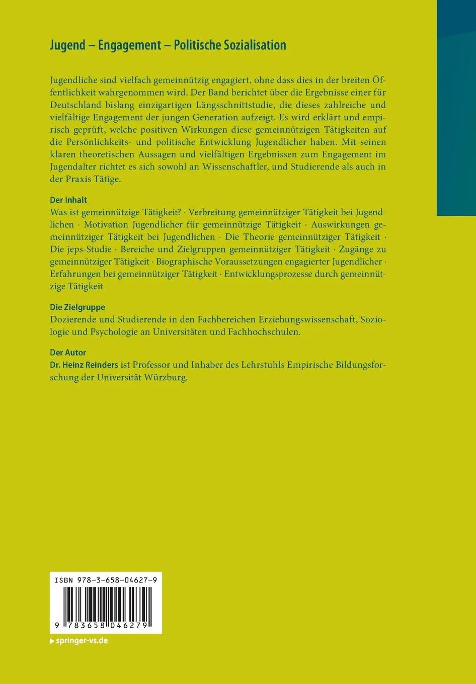 Rückseite: 9783658046279 | Jugend - Engagement - Politische Sozialisation | Heinz Reinders | Buch