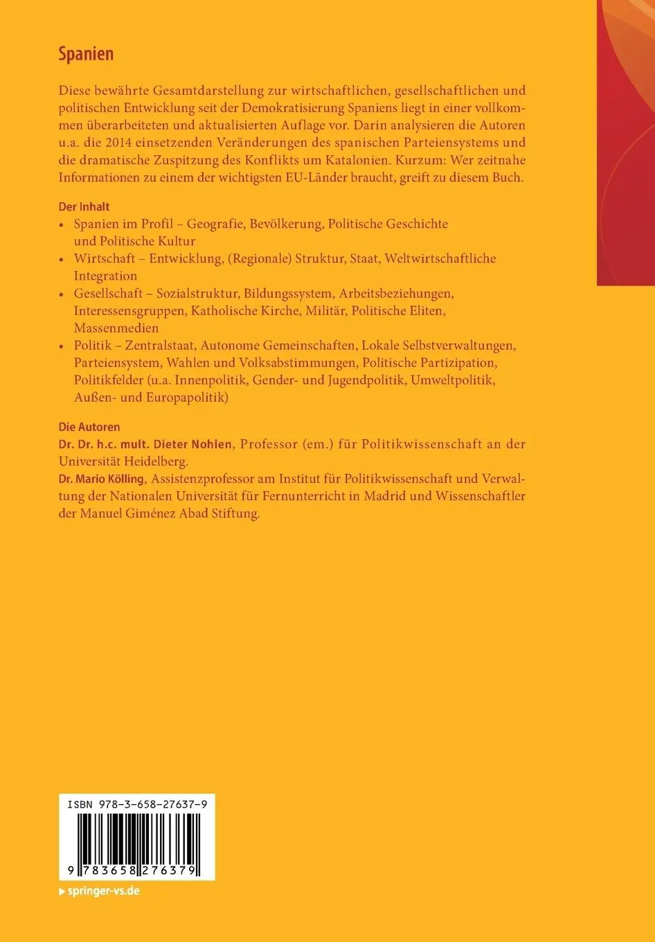 Rückseite: 9783658276379 | Spanien | Wirtschaft - Gesellschaft - Politik | Mario Kölling (u. a.)