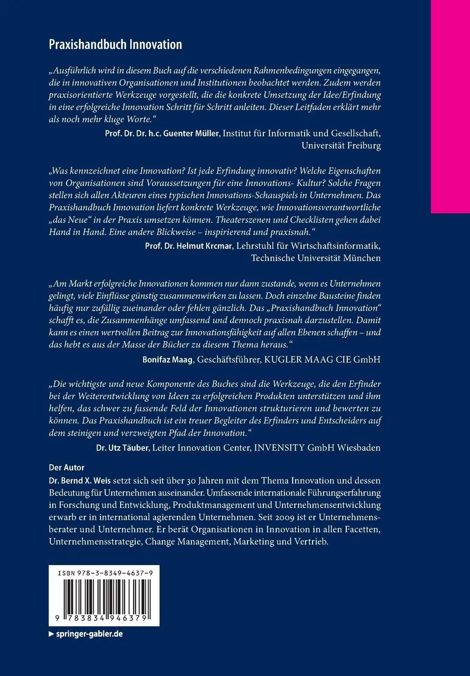 Rückseite: 9783834946379 | Praxishandbuch Innovation | Bernd X. Weis | Taschenbuch | xv | Deutsch