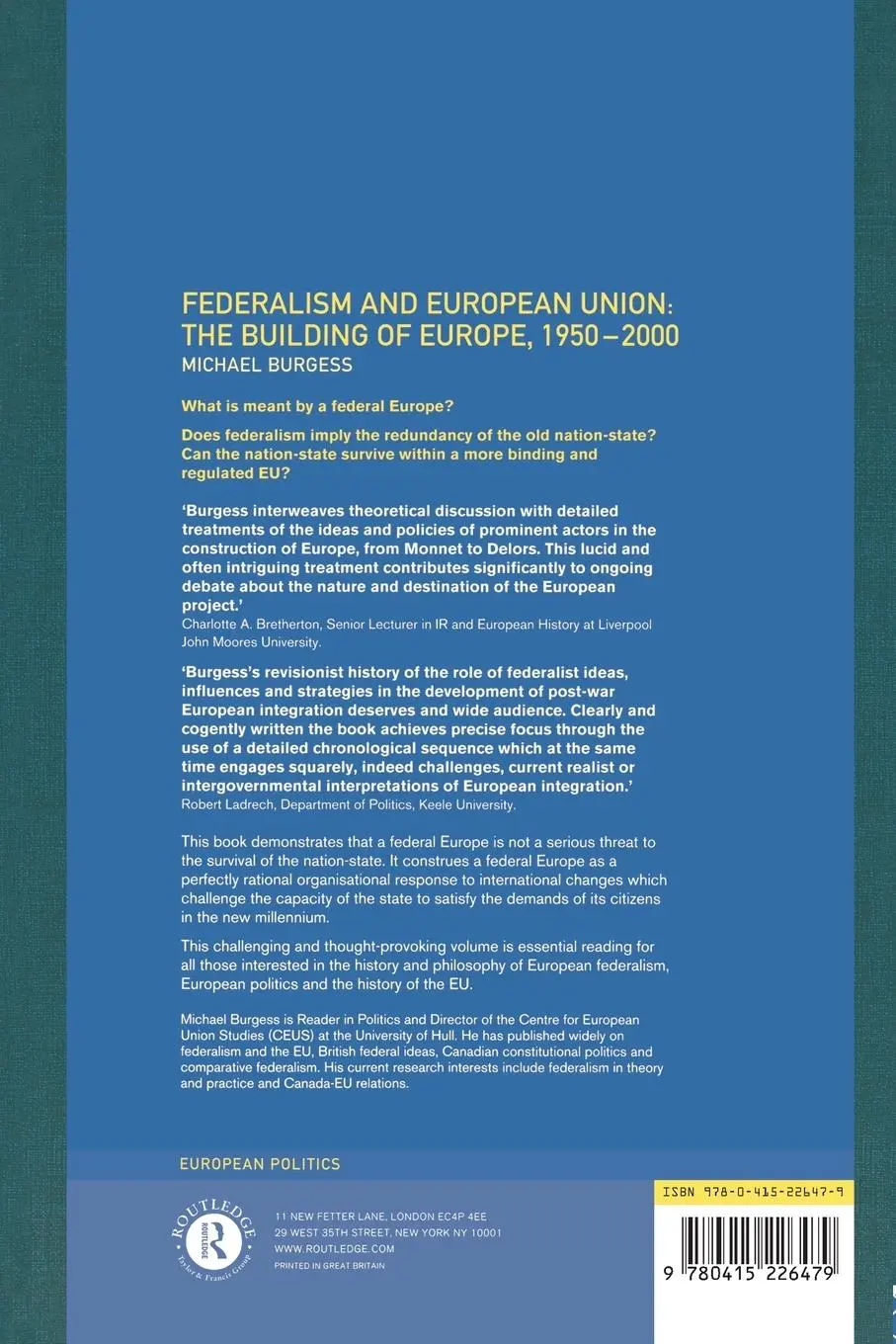 Rückseite: 9780415226479 | Federalism and the European Union | The Building of Europe, 1950-2000