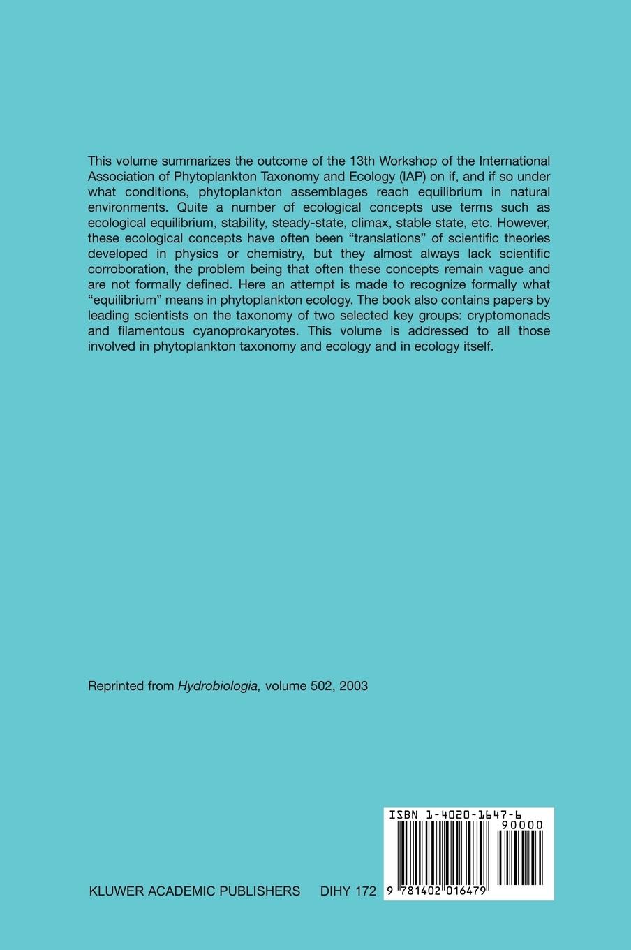 Rückseite: 9781402016479 | Phytoplankton and Equilibrium Concept: The Ecology of Steady-State...
