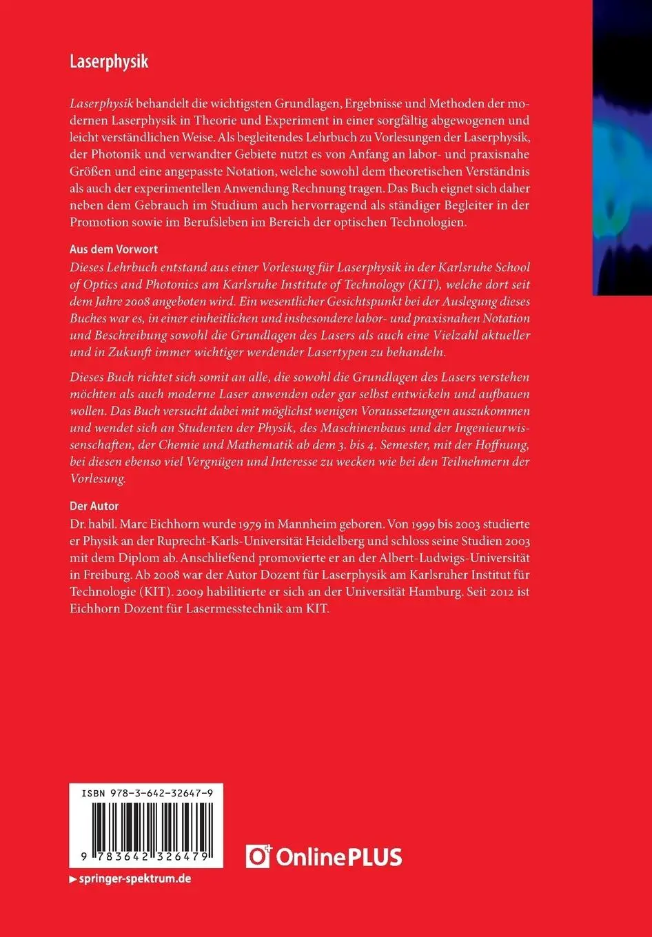 Rückseite: 9783642326479 | Laserphysik | Marc Eichhorn | Taschenbuch | viii | Deutsch | 2012