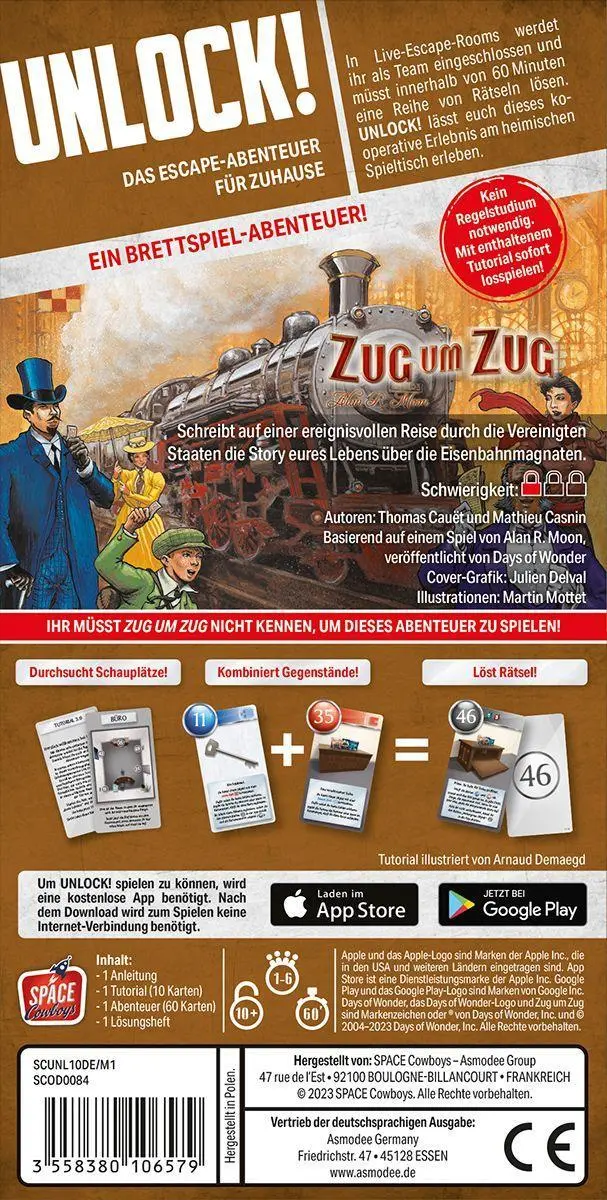 Bild: 3558380106579 | Unlock! Game Adventures: Zug um Zug | Thomas Cauët (u. a.) | Spiel