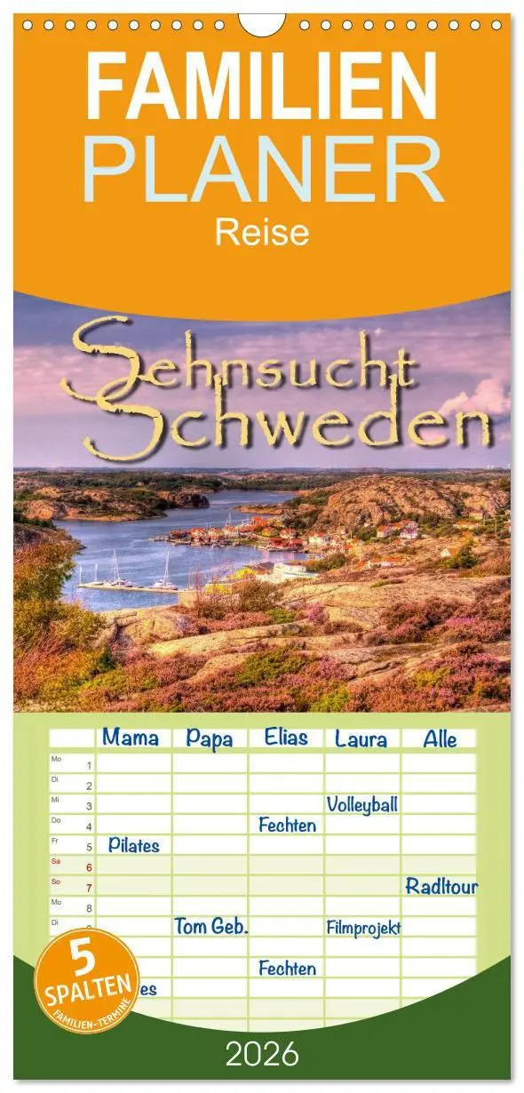 Cover: 9783516516579 | Familienplaner 2026 - Sehnsucht Schweden - Sverige mit 5 Spalten...