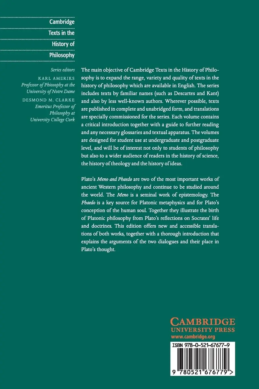 Rückseite: 9780521676779 | Plato | Meno and Phaedo | David Sedley | Taschenbuch | Englisch | 2019