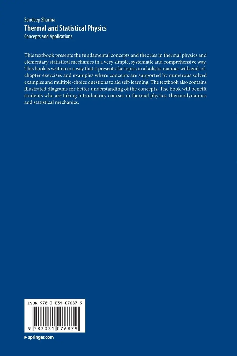 Rückseite: 9783031076879 | Thermal and Statistical Physics | Concepts and Applications | Sharma