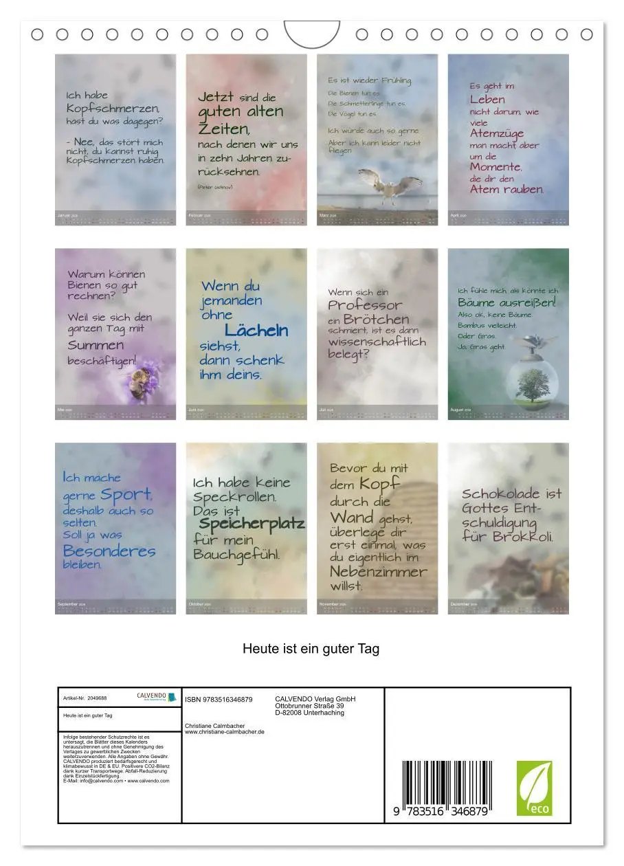 Bild: 9783516346879 | Heute ist ein guter Tag (Wandkalender 2026 DIN A4 hoch), CALVENDO...