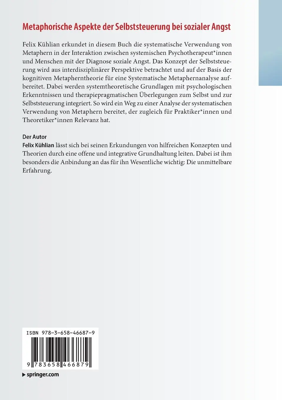 Rückseite: 9783658466879 | Metaphorische Aspekte der Selbststeuerung bei sozialer Angst | Kühlian