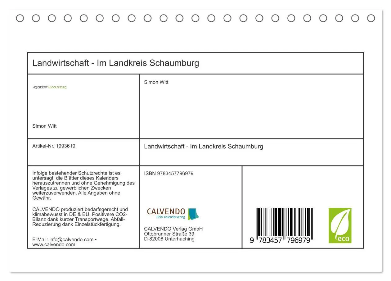 Bild: 9783457796979 | Landwirtschaft - Im Landkreis Schaumburg (Tischkalender 2026 DIN A5...