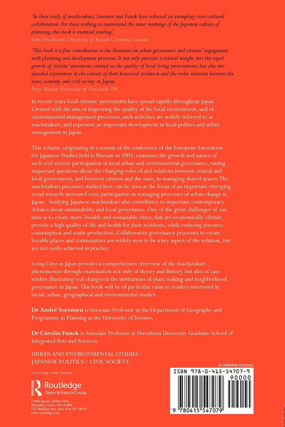Rückseite: 9780415547079 | Living Cities in Japan | André Sorensen (u. a.) | Taschenbuch | 2009