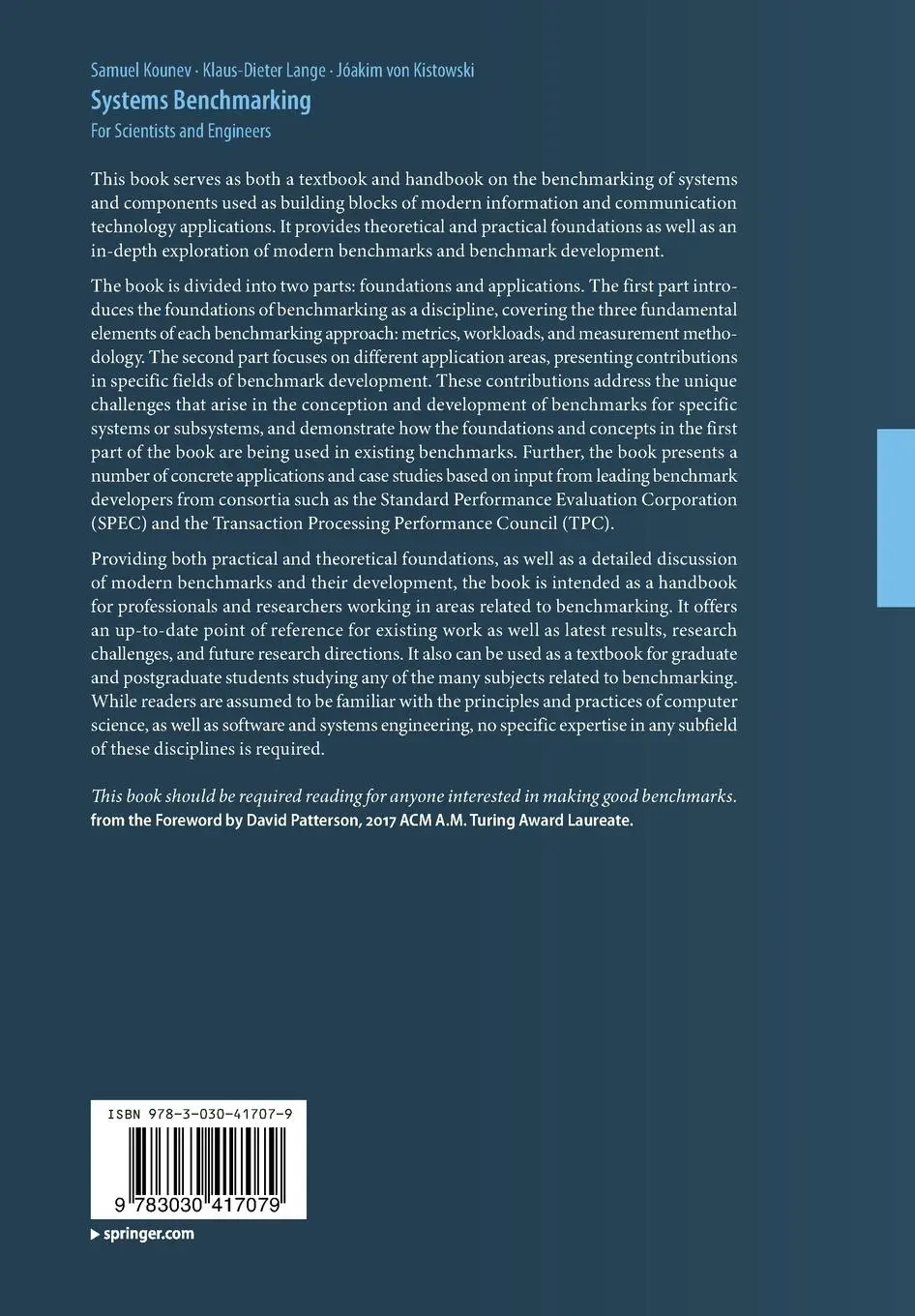 Rückseite: 9783030417079 | Systems Benchmarking | For Scientists and Engineers | Kounev (u. a.)