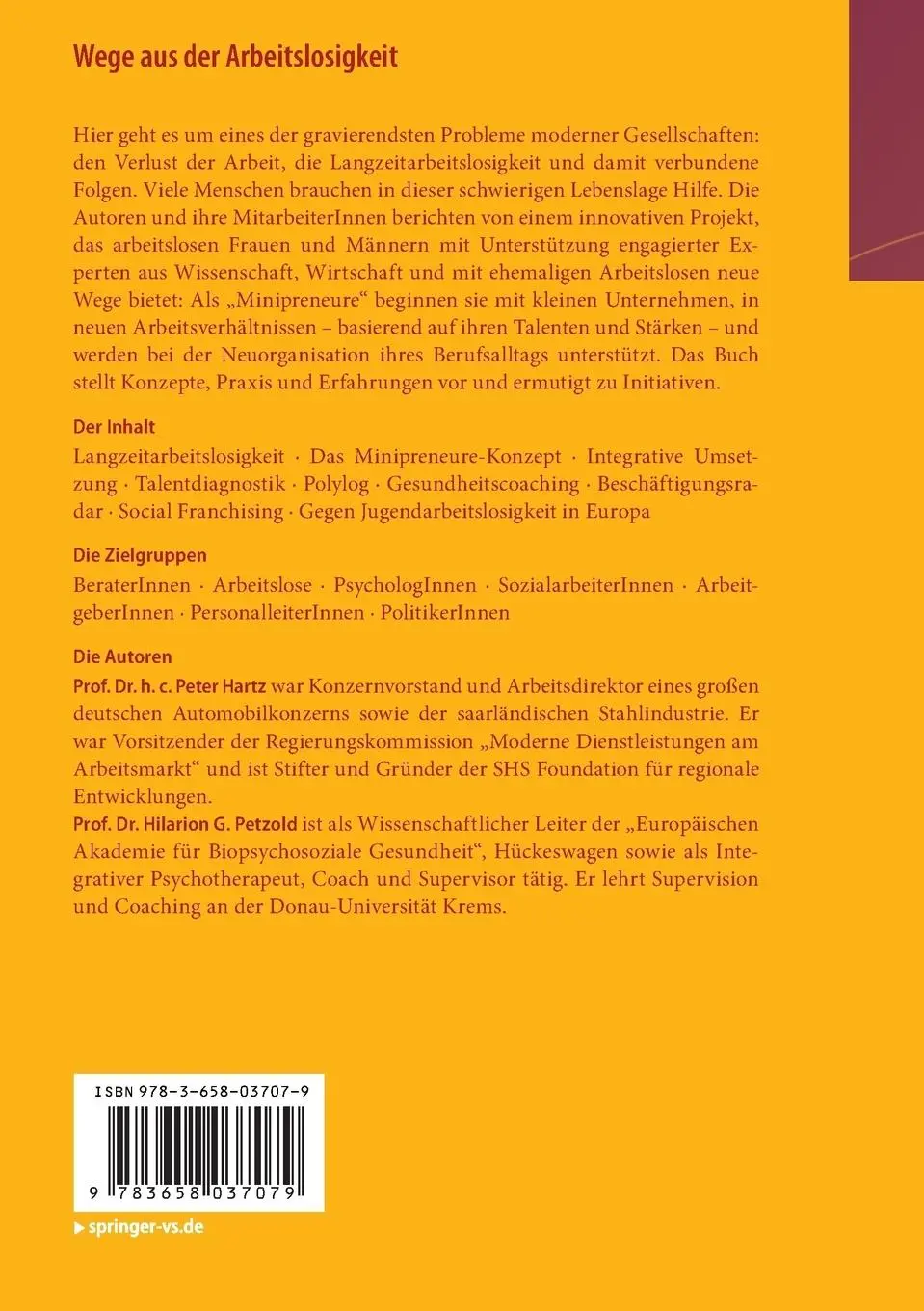 Rückseite: 9783658037079 | Wege aus der Arbeitslosigkeit | Hilarion G. Petzold (u. a.) | Buch