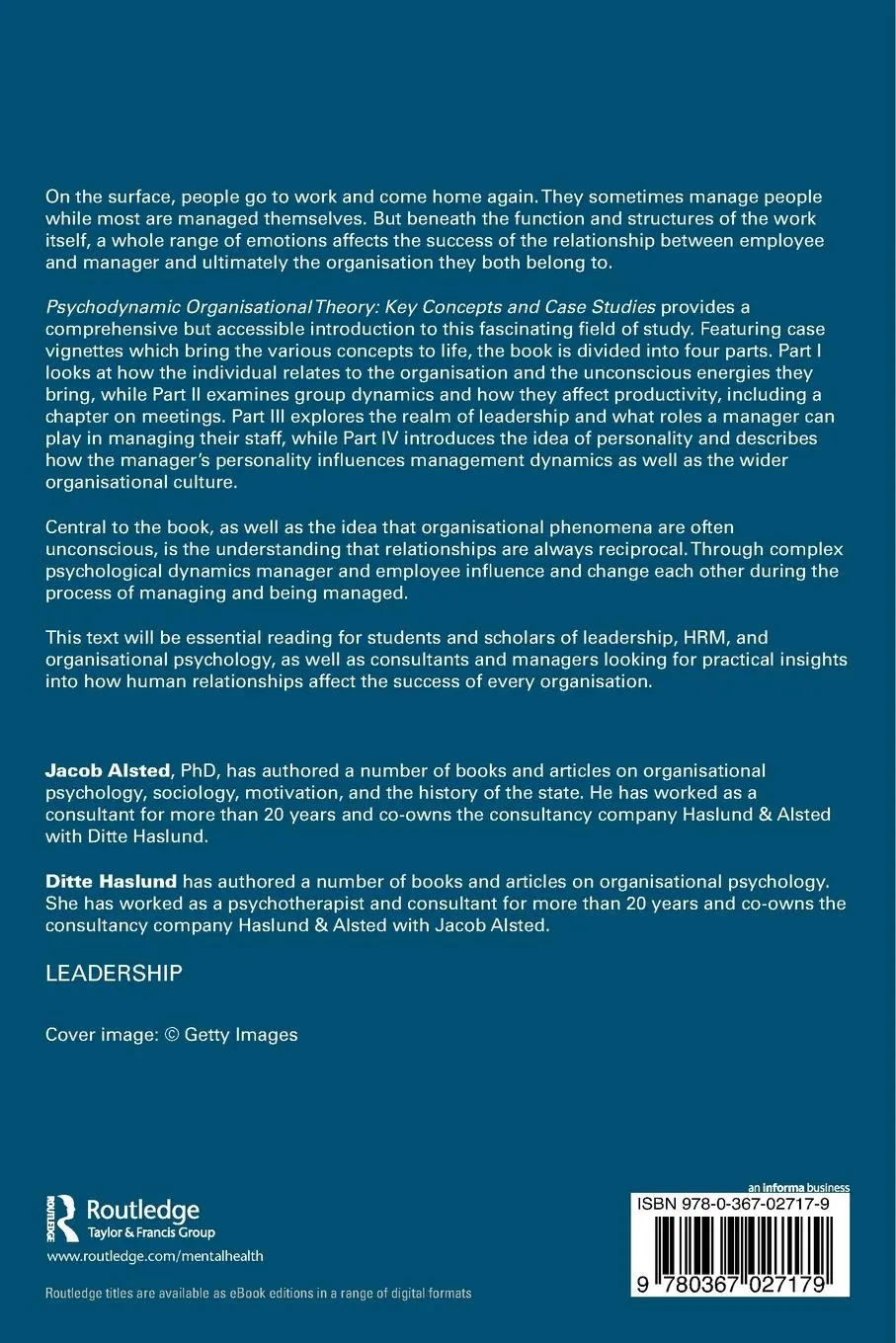 Rückseite: 9780367027179 | Psychodynamic Organisational Theory | Key Concepts and Case Studies