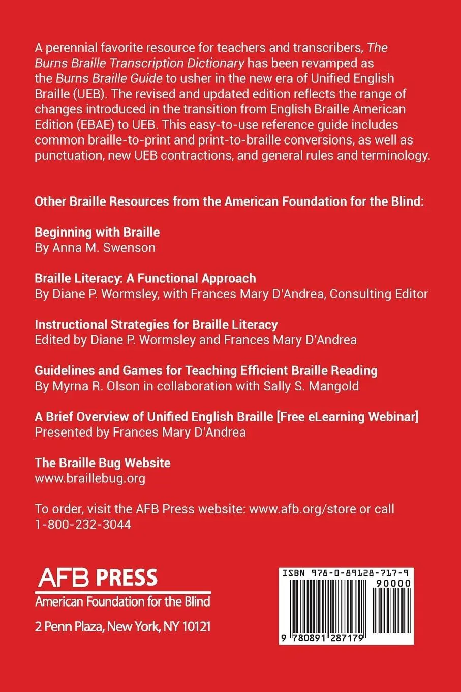 Rückseite: 9780891287179 | Burns Braille Guide | A Quick Reference to Unified English Braille