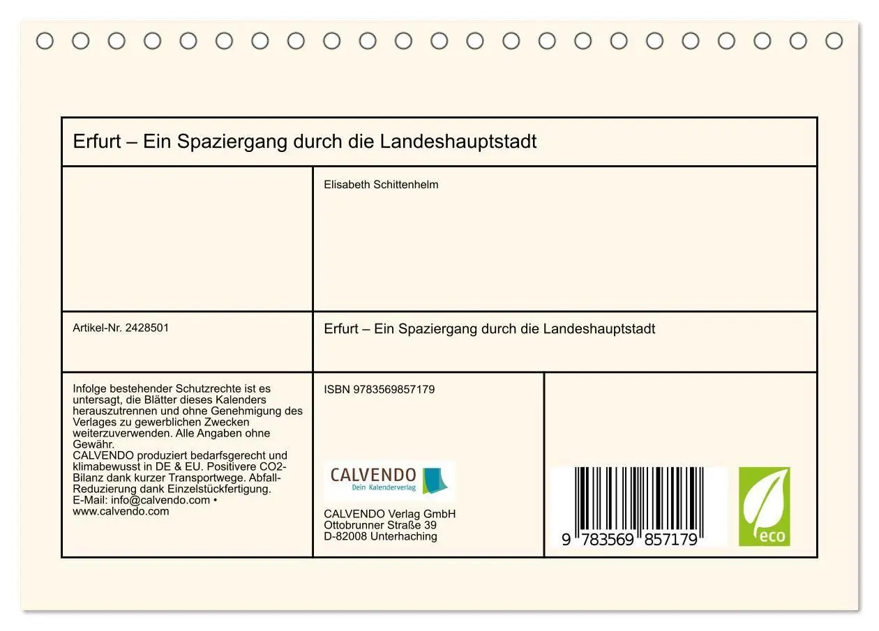 Bild: 9783569857179 | Erfurt - Ein Spaziergang durch die Landeshauptstadt (Tischkalender...