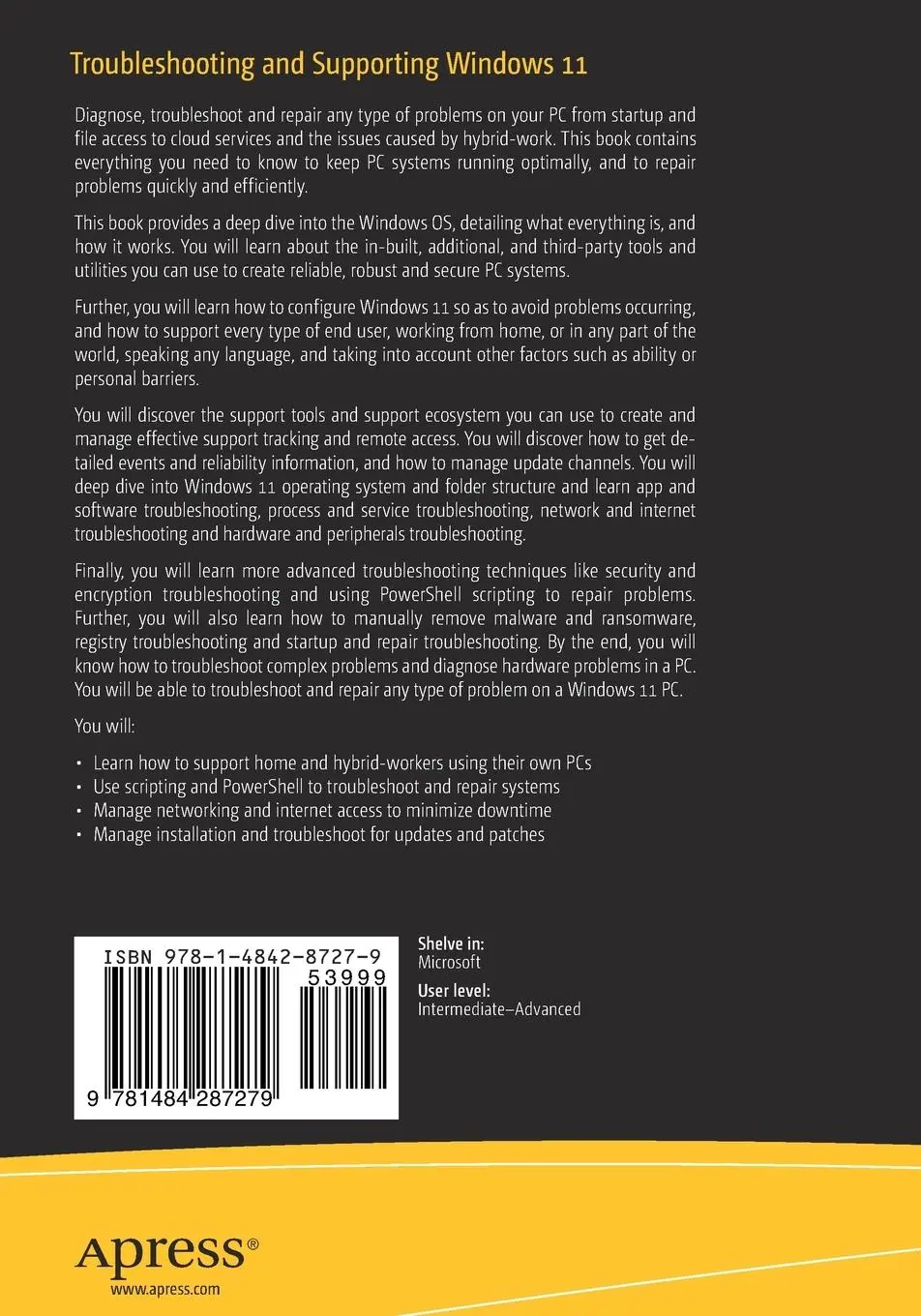 Rückseite: 9781484287279 | Troubleshooting and Supporting Windows 11 | Mike Halsey | Taschenbuch