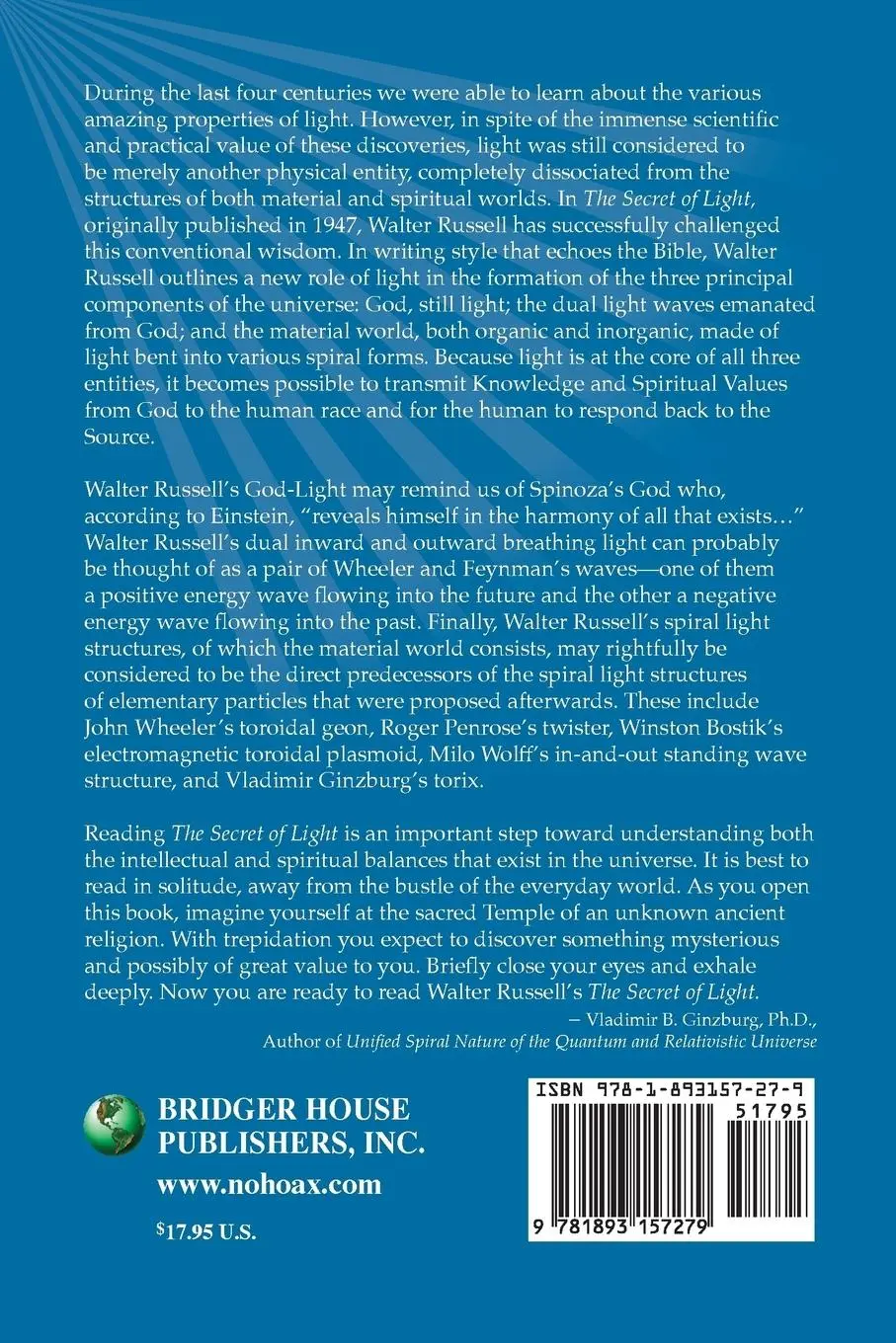 Rückseite: 9781893157279 | The Secret of Light | Walter Russell | Taschenbuch | Englisch | 2018