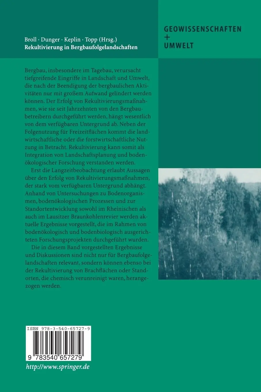 Rückseite: 9783540657279 | Rekultivierung in Bergbaufolgelandschaften | Beate Keplin (u. a.)
