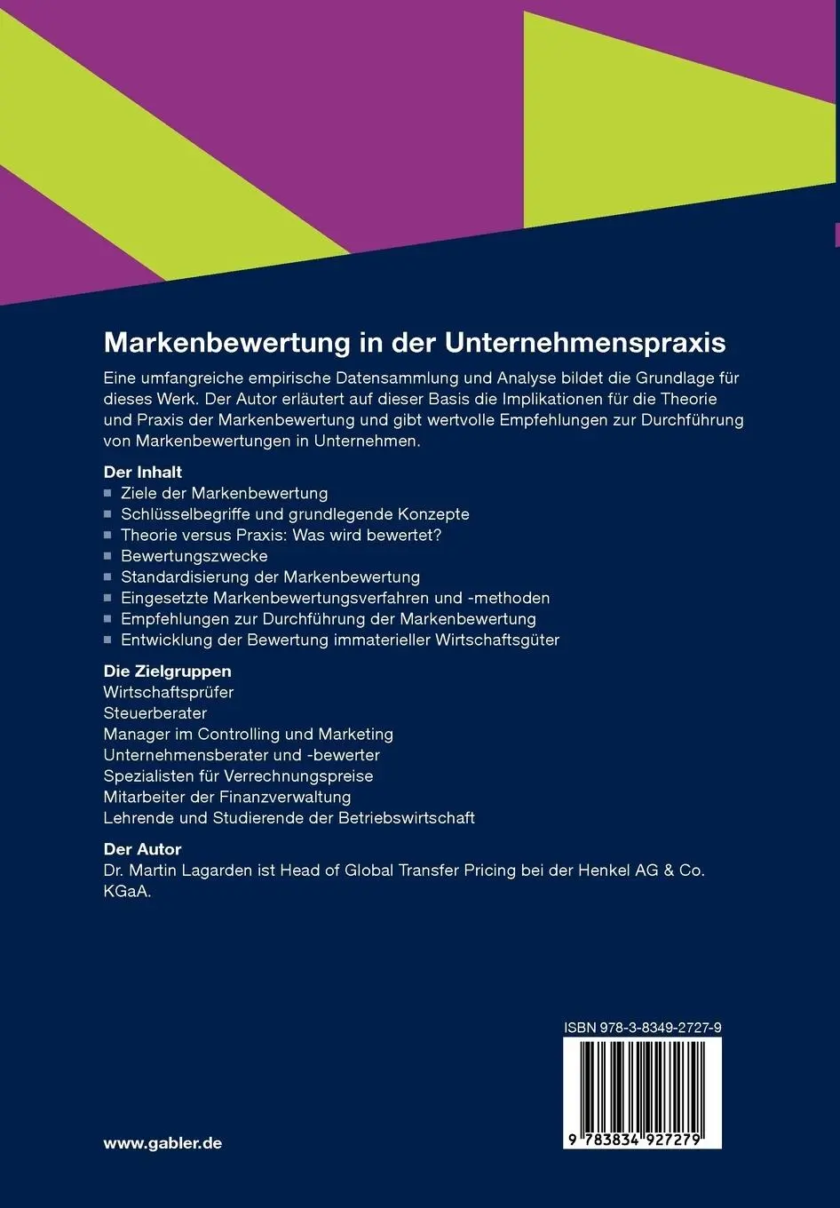 Rückseite: 9783834927279 | Markenbewertung in der Unternehmenspraxis | Martin Lagarden | Buch