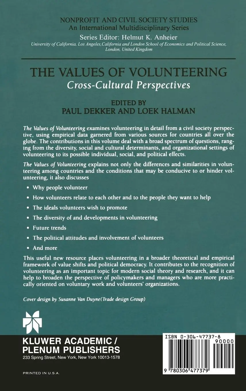 Rückseite: 9780306477379 | The Values of Volunteering | Cross-Cultural Perspectives | Buch | xiv