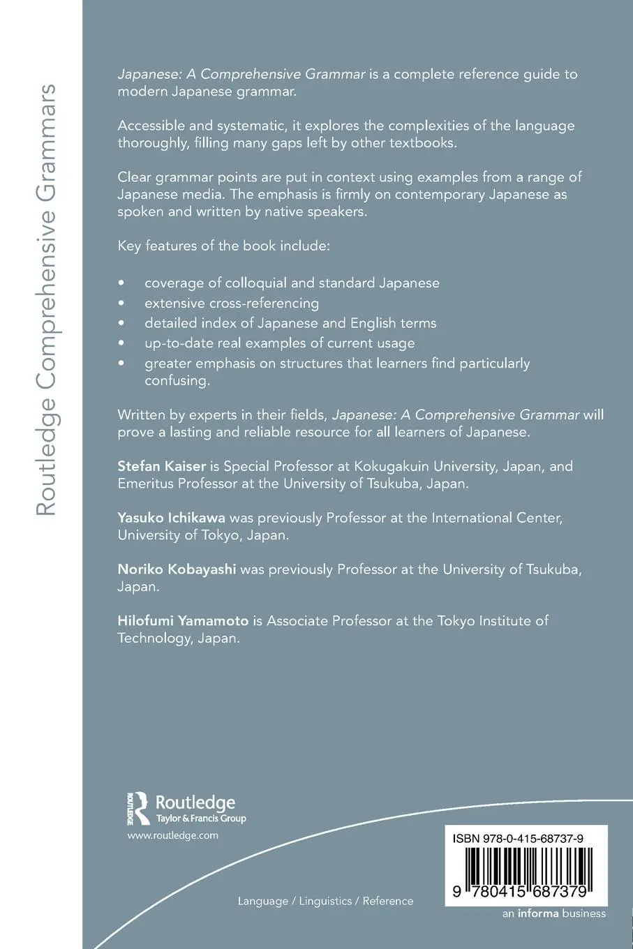 Rückseite: 9780415687379 | Japanese | A Comprehensive Grammar | Stefan Kaiser (u. a.) | Buch