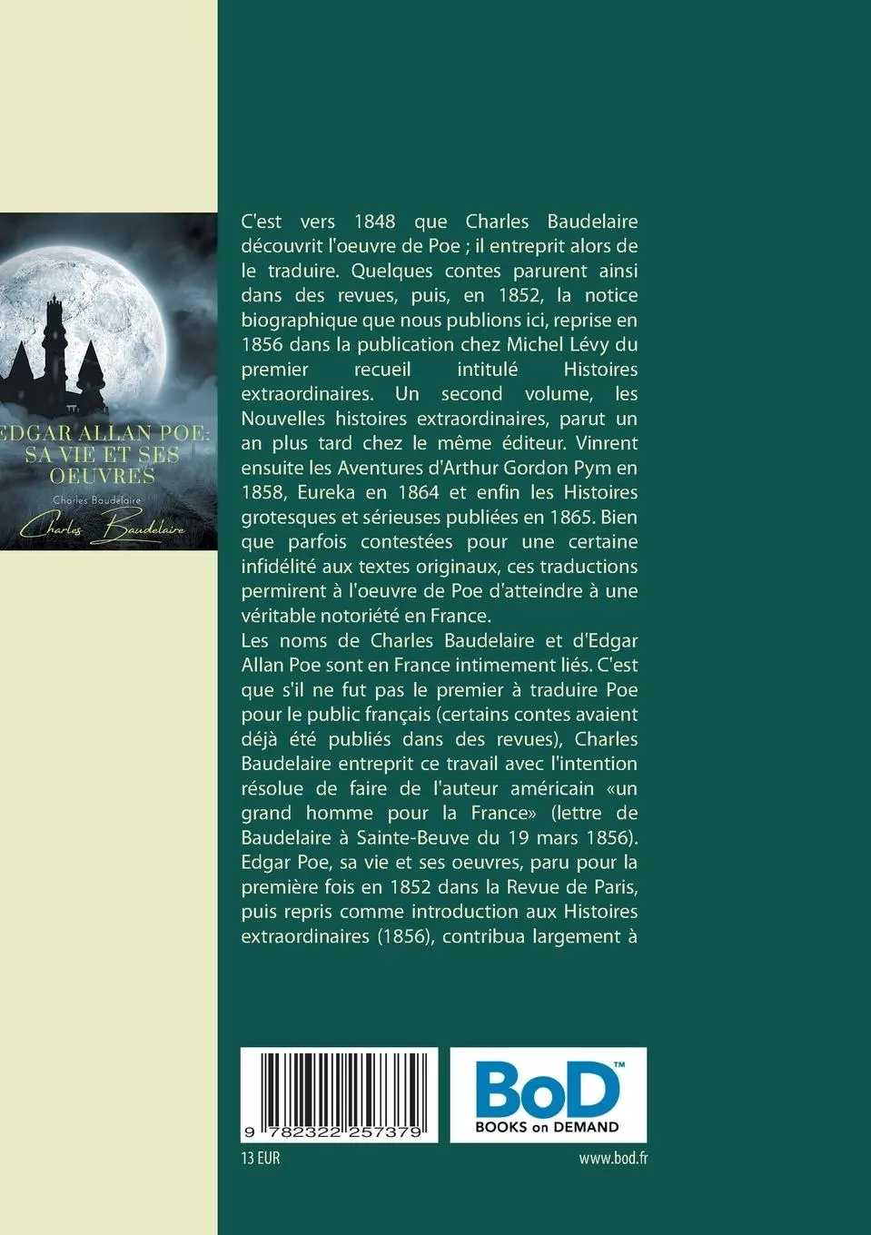 Rückseite: 9782322257379 | Edgar Poe, sa vie et ses oeuvres | par Charles Baudelaire | Baudelaire