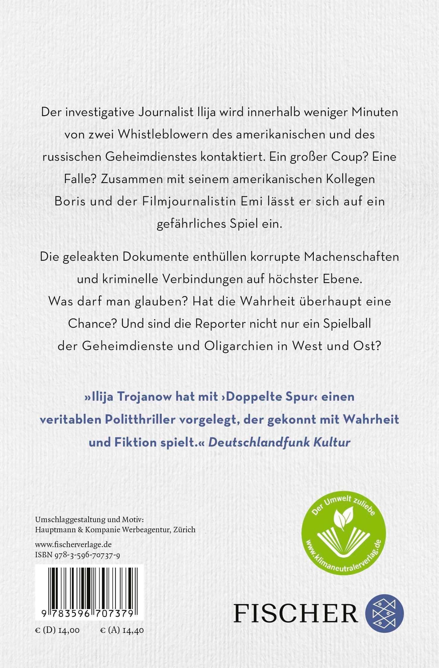 Rückseite: 9783596707379 | Doppelte Spur | Roman | Ilija Trojanow | Taschenbuch | 240 S. | 2023