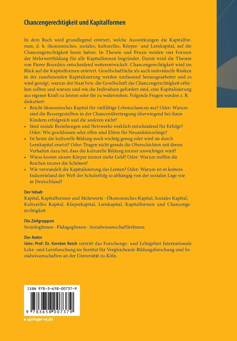 Rückseite: 9783658007379 | Chancengerechtigkeit und Kapitalformen | Kersten Reich | Taschenbuch