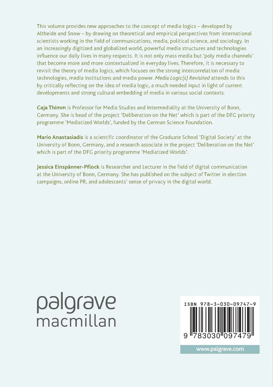 Rückseite: 9783030097479 | Media Logic(s) Revisited | Caja Thimm (u. a.) | Taschenbuch | xix