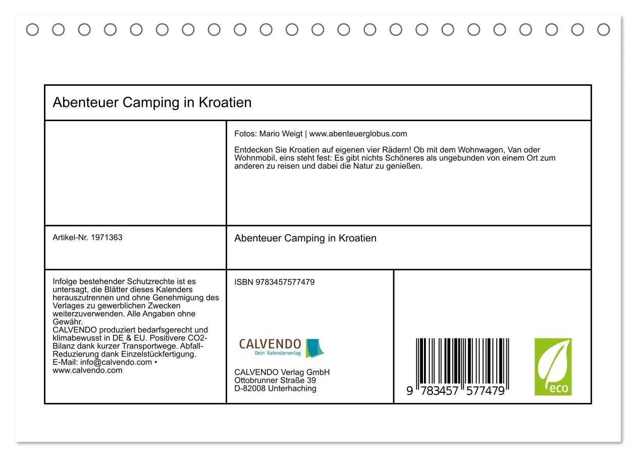 Bild: 9783457577479 | Abenteuer Camping in Kroatien (Tischkalender 2026 DIN A5 quer),...